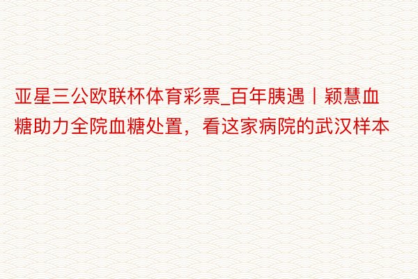 亚星三公欧联杯体育彩票_百年胰遇丨颖慧血糖助力全院血糖处置，看这家病院的武汉样本