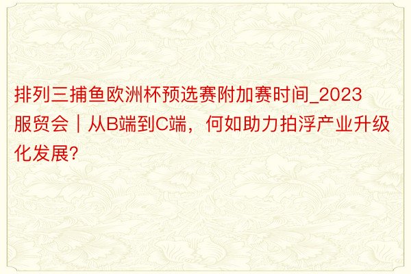 排列三捕鱼欧洲杯预选赛附加赛时间_2023服贸会｜从B端到C端，何如助力拍浮产业升级化发展？