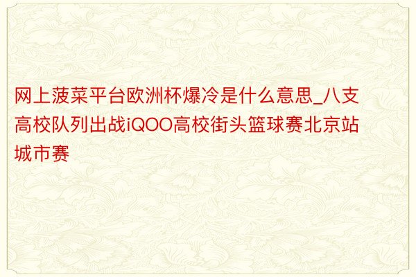 网上菠菜平台欧洲杯爆冷是什么意思_八支高校队列出战iQOO高校街头篮球赛北京站城市赛