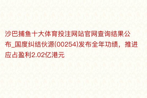 沙巴捕鱼十大体育投注网站官网查询结果公布_国度纠结伙源(00254)发布全年功绩，推进应占盈利2.02亿港元